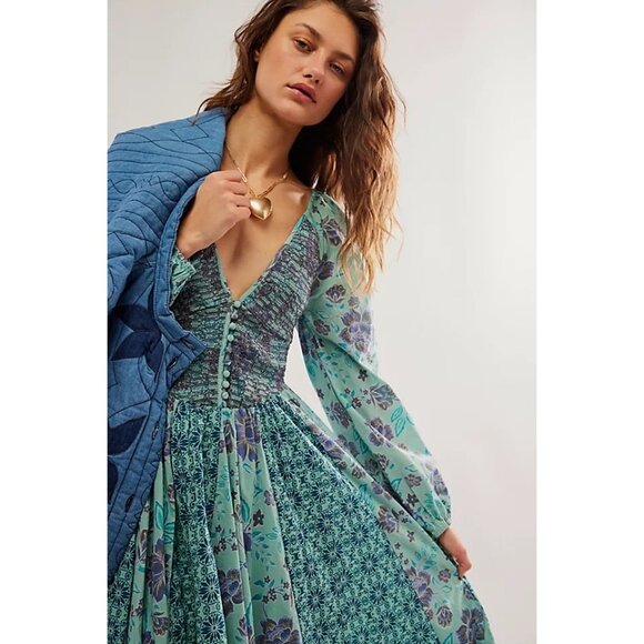 Free People A New Way Maxi in Teal Combo NEW - Picture 2 of 7